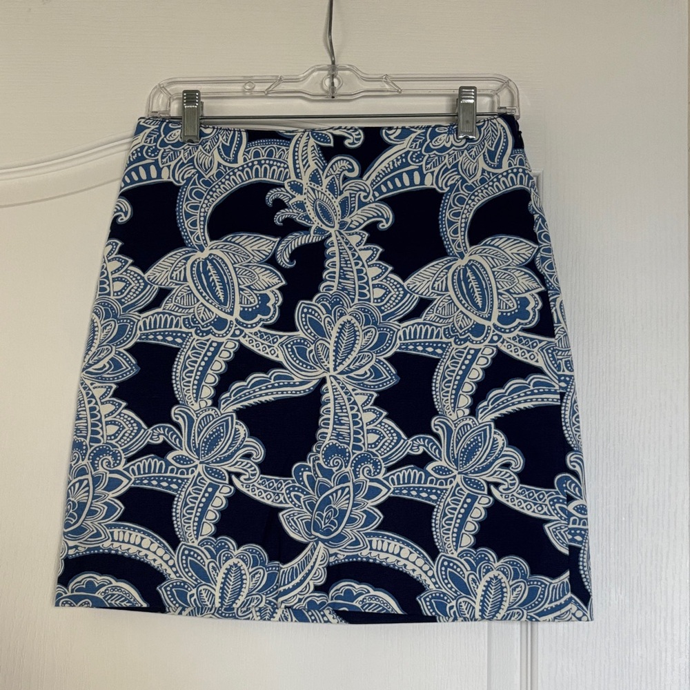 Talbots Navy and White Floral Pencil Skirt